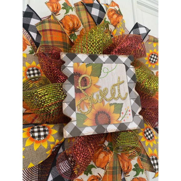3 Piece Fall Wreath & Swag Set Home Sweet Home Pumpkin Sunflower Door Hanger - Picture 5 of 8